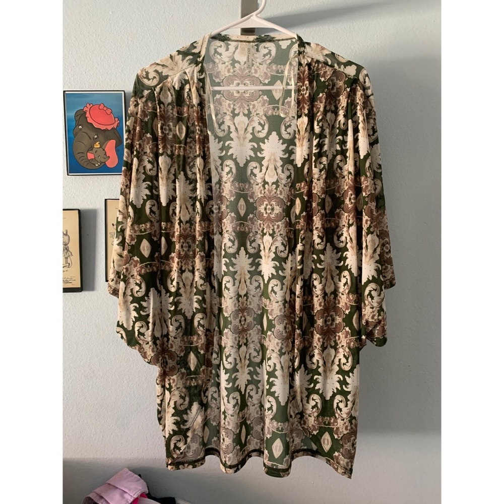 Olive green cardigan with print